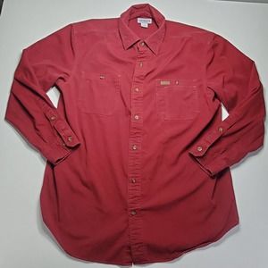 Carhartt Mens Shirt Sz L Canvas Collared Button Work Shirt Red Dual Pocket Front